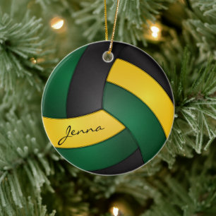 Grönt, Guld Gult och svart volleyboll 🏐 Julgransprydnad Keramik