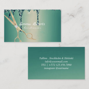 Grönt Guld Hairdresser Gradient Glitter Modern Visitkort