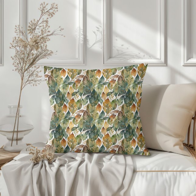 Grönt Guld Höst löv Kudde (Green Gold Autumn Leaves Throw Pillow 1)