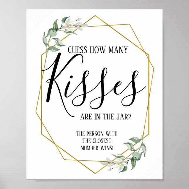 Grönt guld hur många kyssar bröllopsfestskylt poster (Framsidan)