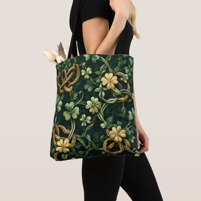 GRÖNT & GULD IRISH CELTIC KNOT MÖNSTER TYGKASSE (Närbild)