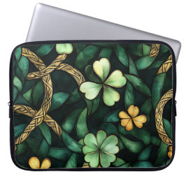 GRÖNT & GULD IRISH CELTIC KNOTS AND SHAMROCKS LAPTOP FODRAL