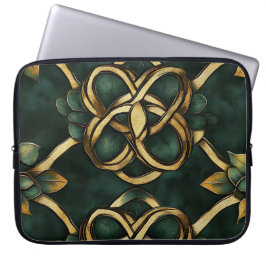 GRÖNT & GULD IRISH CELTIC KNOTS AND SHAMROCKS LAPTOP FODRAL