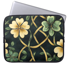 GRÖNT & GULD IRISH CELTIC KNOTS AND SHAMROCKS LAPTOP FODRAL