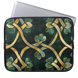 GRÖNT & GULD IRISH CELTIC KNOTS AND SHAMROCKS LAPTOP FODRAL