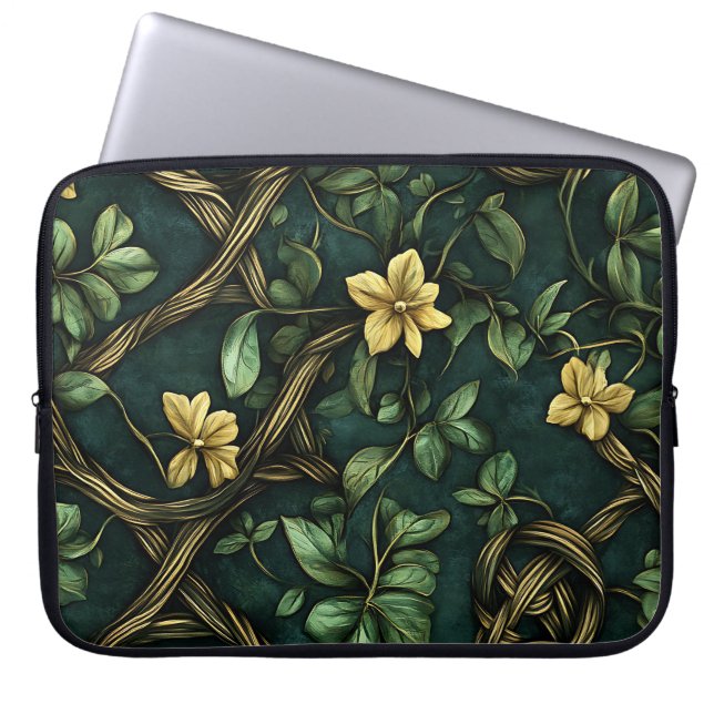 GRÖNT & GULD IRISH CELTIC KNOTS AND SHAMROCKS LAPTOP FODRAL (Framsidan)