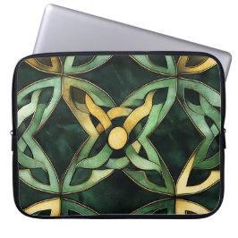 GRÖNT & GULD IRISH CELTIC KNOTS AND SHAMROCKS LAPTOP FODRAL