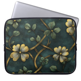 GRÖNT & GULD IRISH CELTIC KNOTS AND SHAMROCKS LAPTOP FODRAL