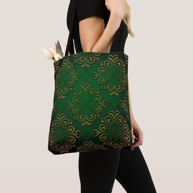 GRÖNT & GULD IRISH CELTIC KNOTS TYGKASSE (Närbild)