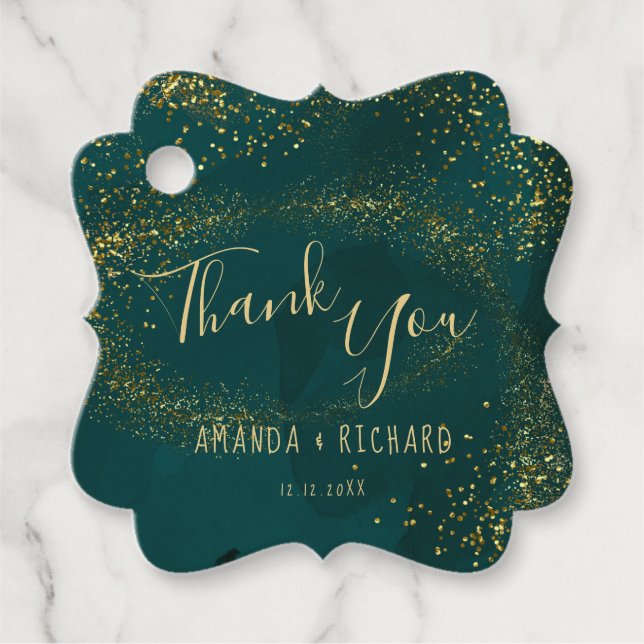 Grönt & guld, jul, Bröllop tack Gåvor Etiketter (Framsida)