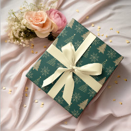 Grönt Guld Julgran Snowflake Wrapping Papper Presentpapper