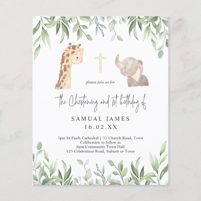 Grönt & Guld Jungle Christening & 1:a födelsedagen (Framsida)