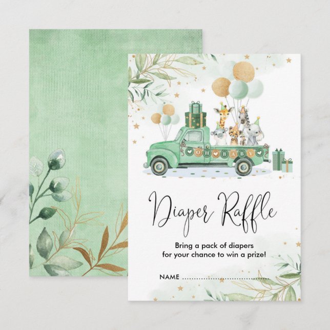 Grönt Guld Jungle Safari Animals Diaper Raffle Tilläggskort (Fram/baksida)