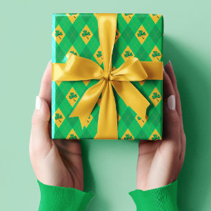 Grönt & Guld Klöver Small Argyle St. Patrick's Day Presentpapper
