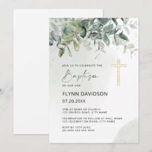 Grönt & Guld Kor Greenery Baptism Christening Inbjudningar