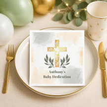 Grönt Guld Kors Vattenfärg Babyinvigning Fest