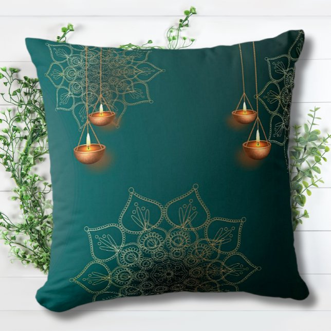Grönt Guld Lamps Mandala Mönster Elegant Bohemian Kudde (Skapare uppladdad)