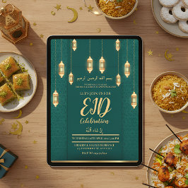 GRÖNT GULD LANTERN EID FIRANDE EID MUBARAK INBJUDNINGAR