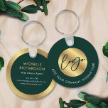 Grönt & Guld Logotyp Real Gods Business Promotive Nyckelring<br><div class="desc">Befordra ditt företag med den här anpassningsbarna-nyckelkedjedesignen i grönt och guld i nödläge. Med plats för din logotyp och slogan på framsidan med ditt namn, befattning, kontaktuppgifter och webbplats på baksidan. Den mörk grönt bakgrunden parad med faux guld-detaljerna gör det möjligt att få en snyggt företagsgåva - perfekt för gods...</div>