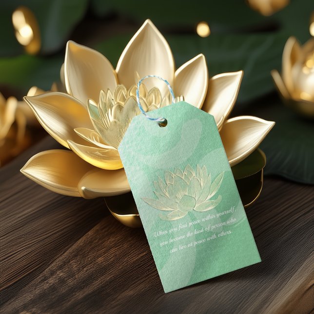 Grönt Guld Lotus Yoga Meditation Instruktör citera Presentetikett (Skapare uppladdad)
