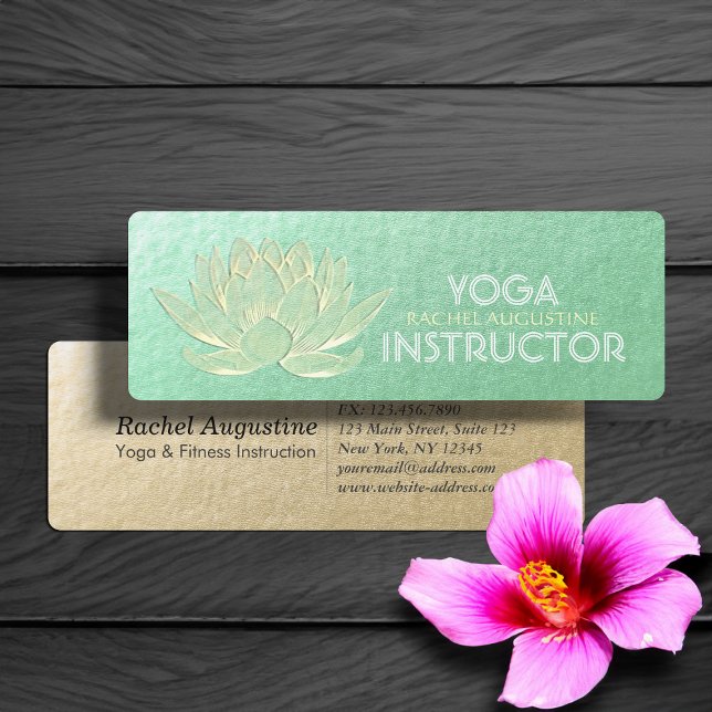 Grönt Guld Lotus Yoga Meditation Reiki-instruktor Mini Visitkort (Skapare uppladdad)