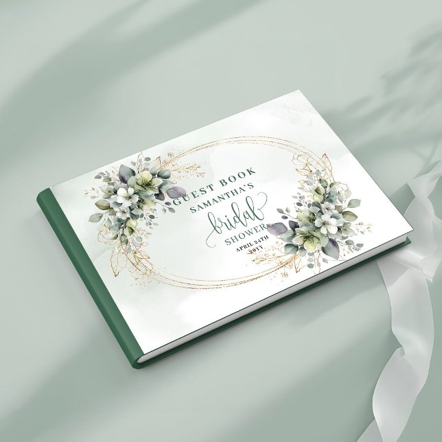Grönt Guld Löv Bröllopsfest Gästbok (Green Gold Foliage Bridal Shower Guest Book)