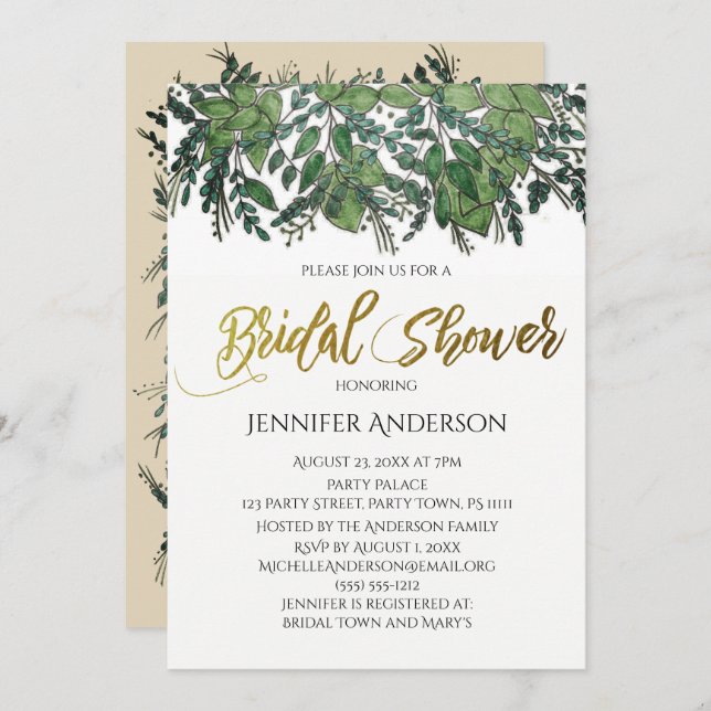 Grönt Guld Löv Möhippa Inbjudningar (Fram/baksida)