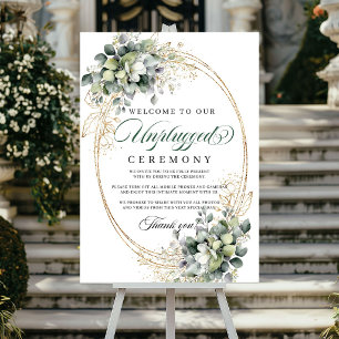 Grönt Guld Lövverk Avstängd Ceremoni Bröllopsskylt Poster