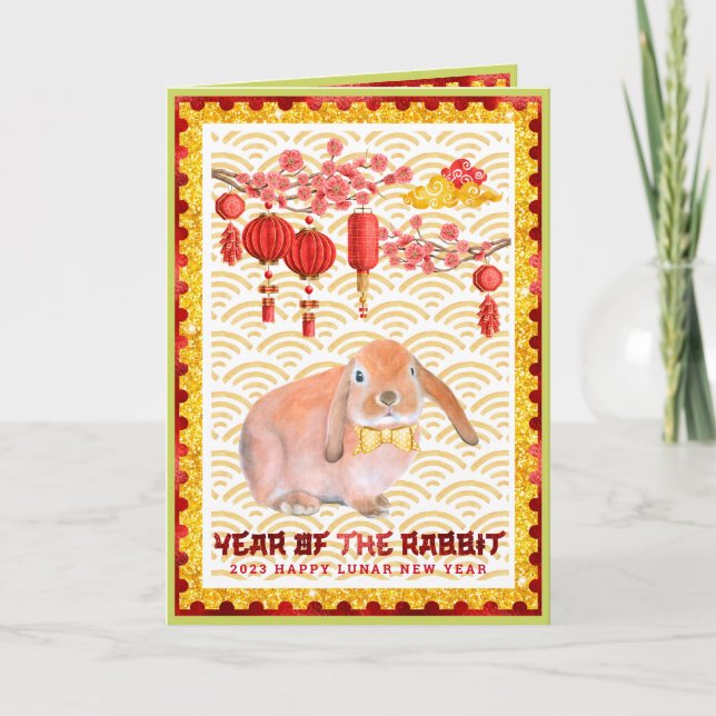 Grönt Guld Lunar nyår för kaninfotokortet Kort (Framsida)