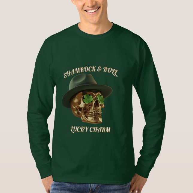 Grönt Guld Lyxig Keltisk Shamrock St.Patricks Dag T Shirt (Framsida)