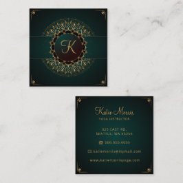 Grönt Guld Mandala Elegant Yoga Instructor Square Fyrkantigt Visitkort