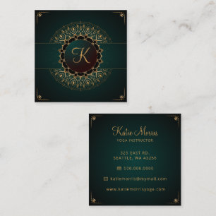 Grönt Guld Mandala Elegant Yoga Instructor Square Fyrkantigt Visitkort