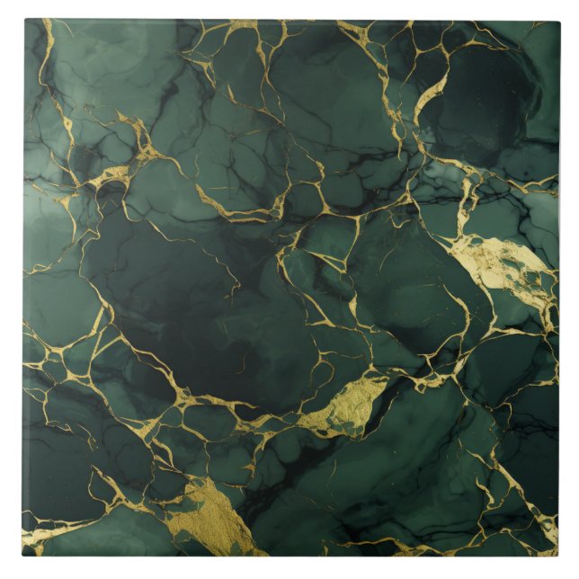 Grönt & Guld Marble, Cracks Gemstone, sömlös Kakelplatta (Framsidan)