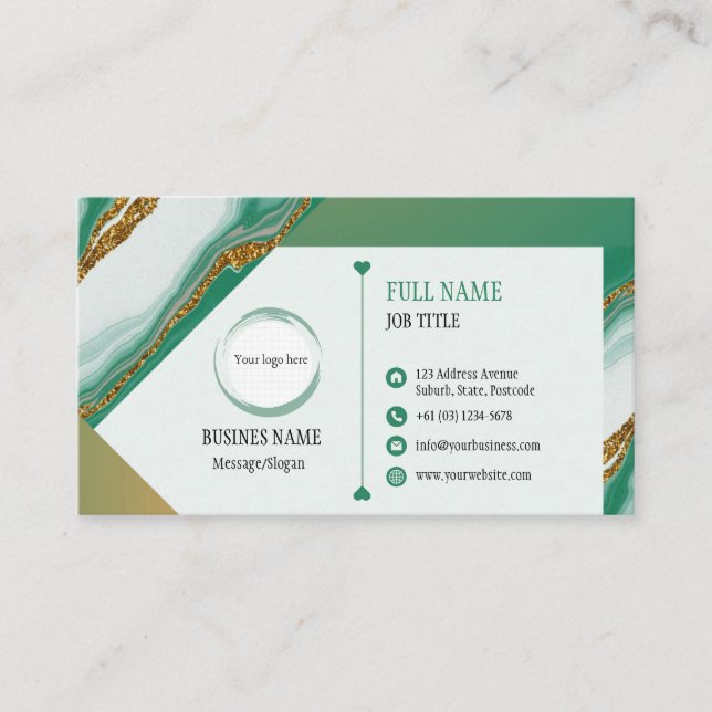 Grönt Guld Marble Design Affärskort Visitkort (Framsida)