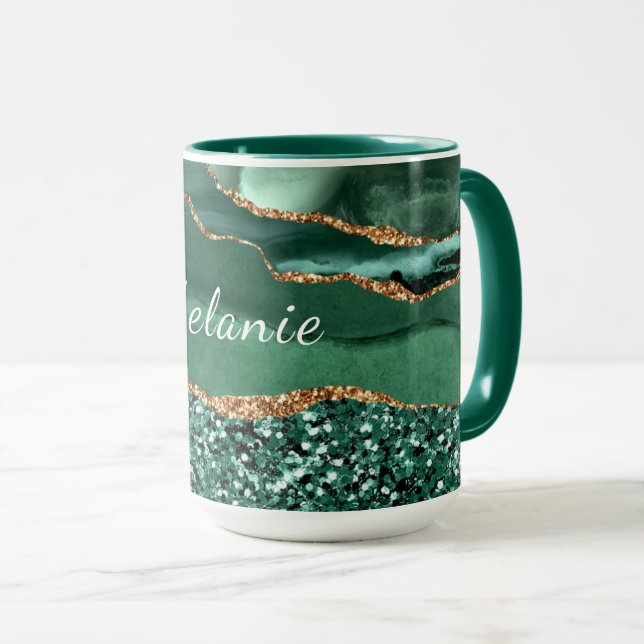 Grönt Guld Marble Glitter Emerald Custom Name Mugg (Framsida höger)