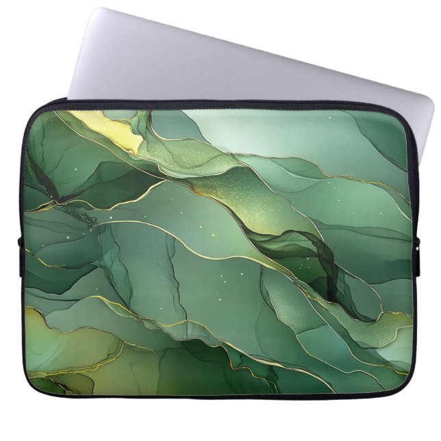 Grönt Guld Marble Laptop Fodral (Framsidan)