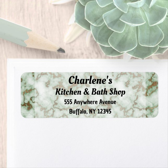 Grönt Guld Marble Return Address Label Returadress Etikett (Green Gold Marble Return Address Label by Office Accessories Shop)