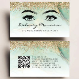 Grönt Guld Marmor Ögon QR-kod Microblading Visitkort