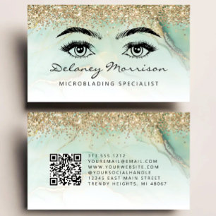 Grönt Guld Marmor Ögon QR-kod Microblading Visitkort