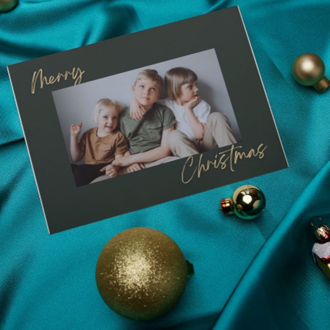 Grönt Guld med Photo God jul Helgdag Card Julkort (Skapare uppladdad)
