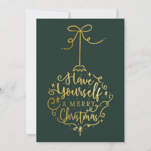Grönt & Guld Merry Little jul Bauble Julkort