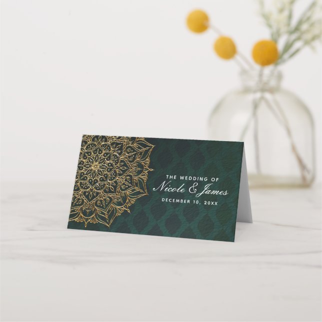 Grönt & Guld Morockansk Arabiska Nätter Bordnummer Placeringskort (Framsida)