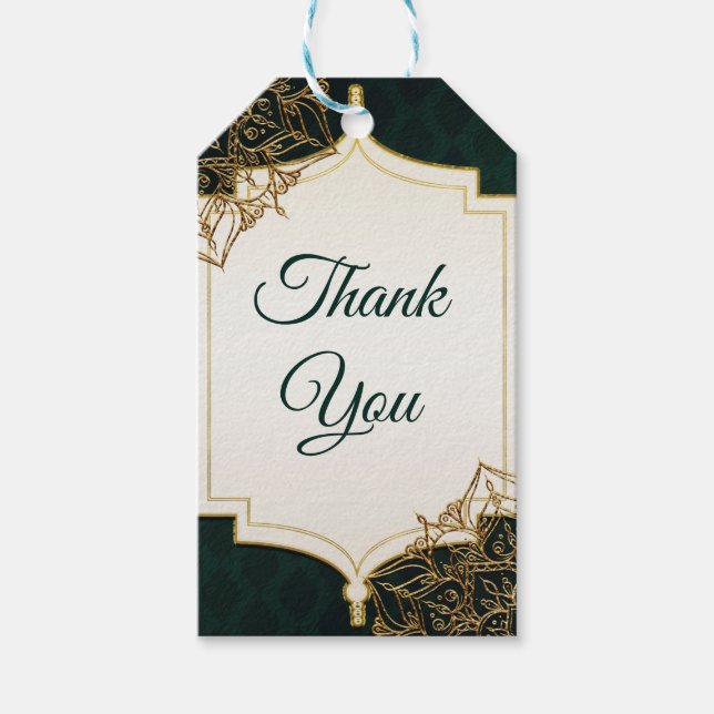 Grönt & Guld Morockanska Arabiska Nätter Bröllopsp Presentetikett (Framsidan)