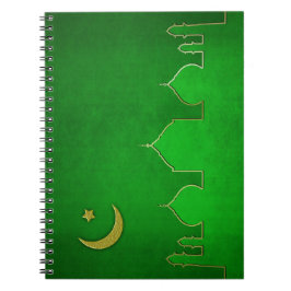 Grönt Guld Mosque Måne Star Anteckningsbok Med Spiral