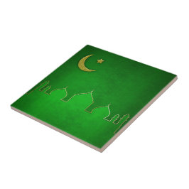 Grönt Guld Mosque Måne Star Kakelplatta