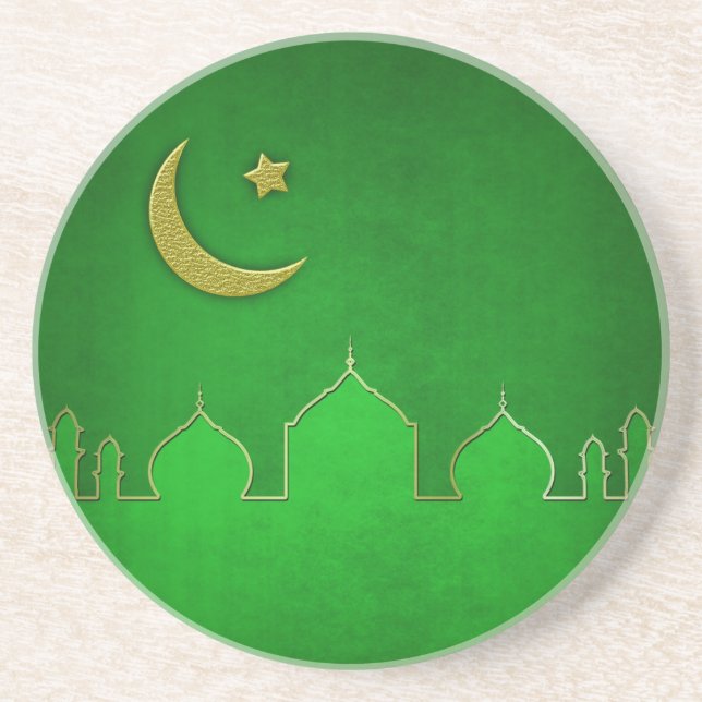 Grönt Guld Mosque Måne Star Underlägg (Framsidan)