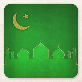 Grönt Guld Mosque Måne Star Underlägg Papper Kvadrat
