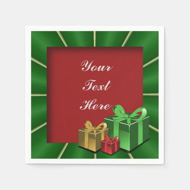 Grönt Guld och Röda julboxar Napkins Pappersservett (Framsidan)