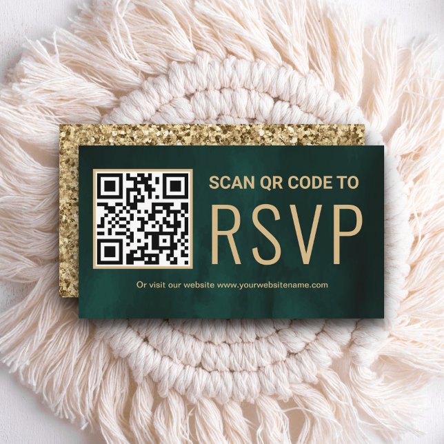 Grönt Guld Online QR-kod RSVP Bröllopswebbplats Tilläggskort (Skapare uppladdad)