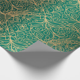 Grönt & Guld Ornate Decorative Mönster Presentpapper
